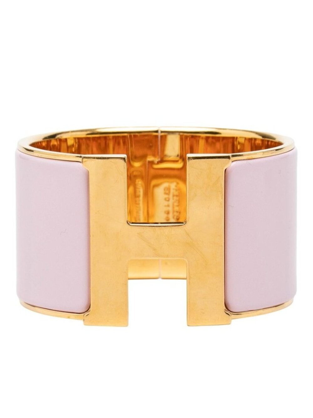 Hermes Clic Clac H PM Extra Wide Enamel Bracelet Bangle Gold Pink Plated